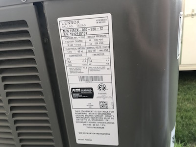 Lennox air conditioner with refrigerant type on label